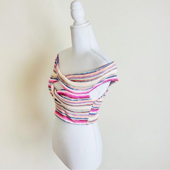 Urban Outfitters Multicolor Cream Knit Twist Front Off Shoulder Crop Top Blouse - Picture 2 of 13